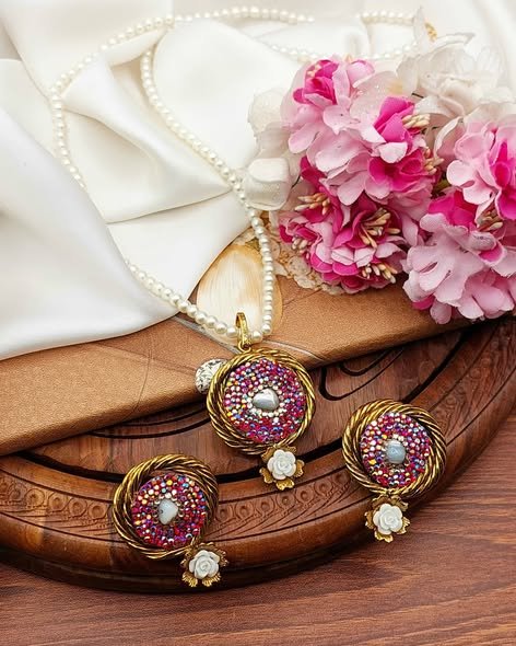 Turkish Stone Mother Pearl Locket Set with Mala