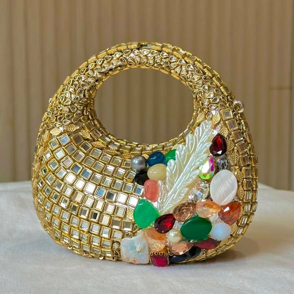Designer D Clutch with Kundan Work