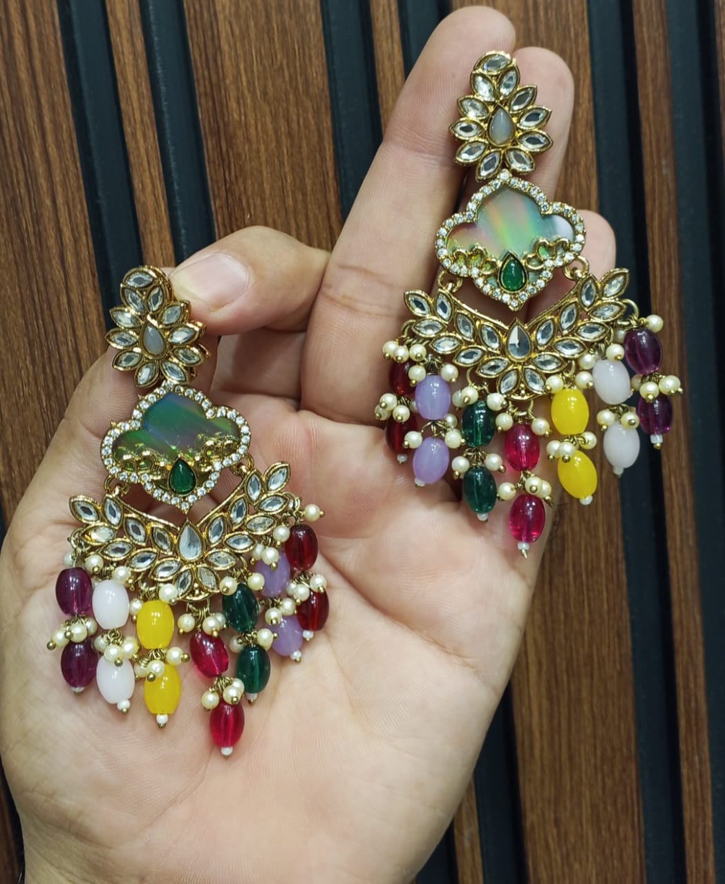 Multicolor Pearl Chandbali - Image 6