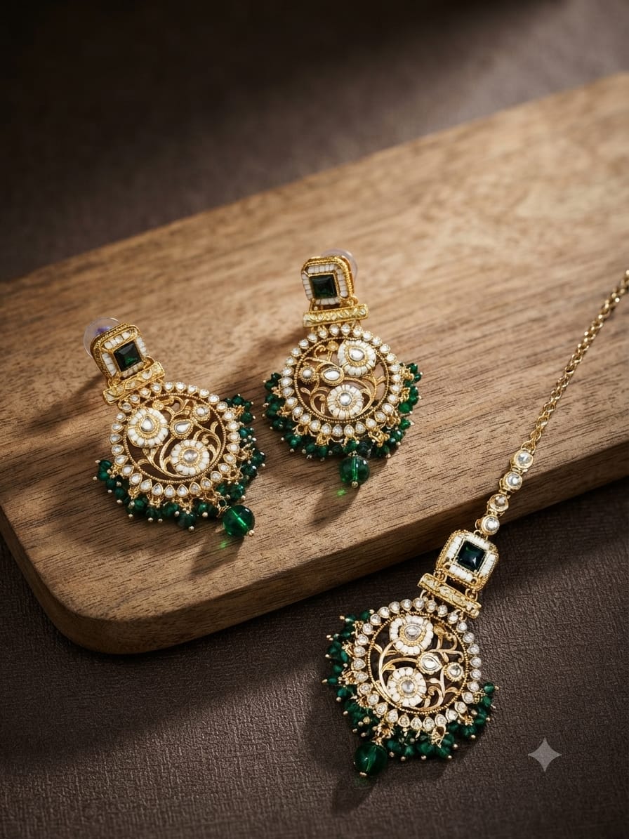 Uncut kundan earings tika - Image 5