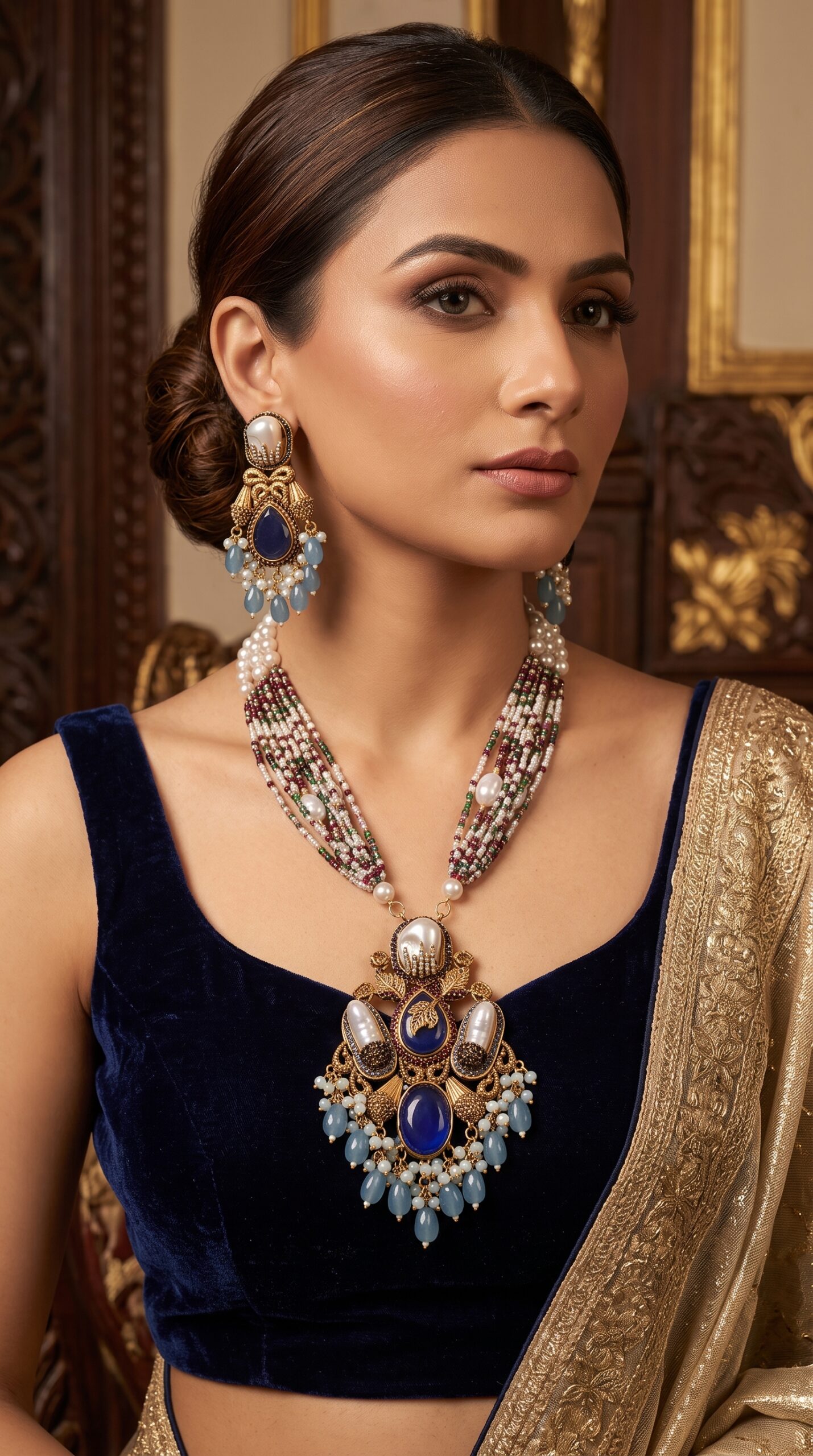 Grand Mother of Pearl Heavy Look Mala Set