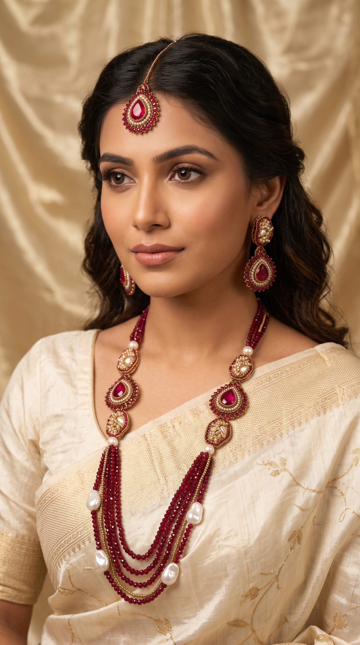 Zircon Stone & Mother of Pearl Long Mala Set
