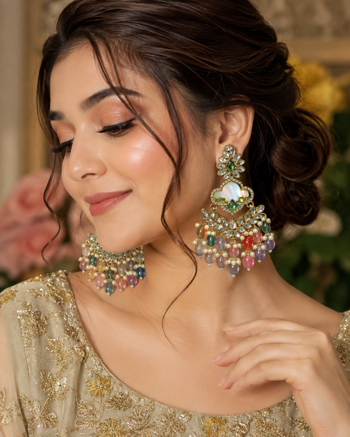Multicolor Pearl Chandbali